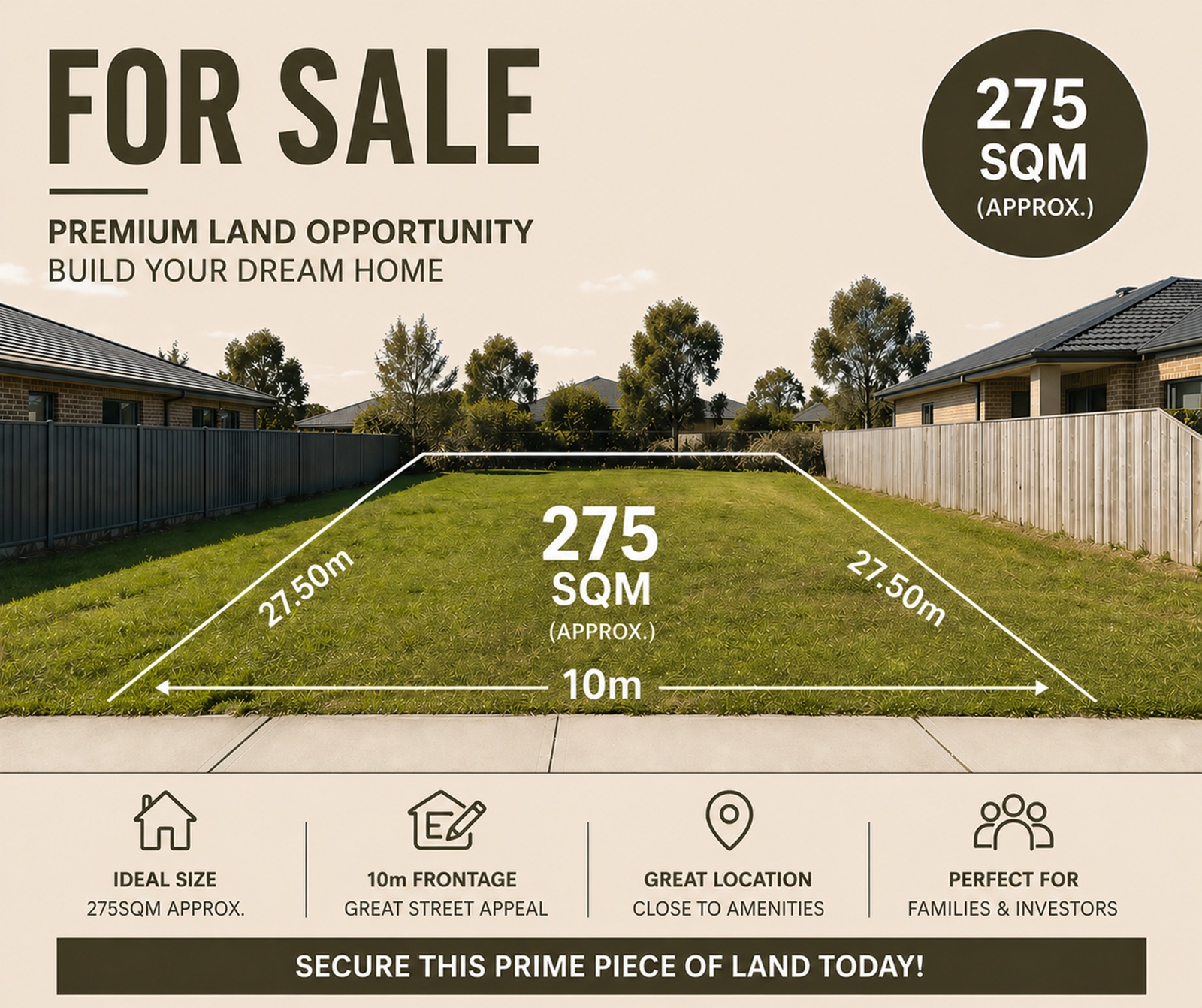 Build Your Dream Home on a Perfectly Positioned 275sqm Block