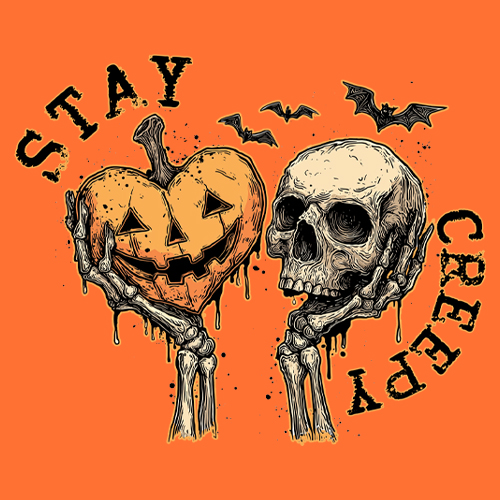 Stay Creepy Skull and Pumpkin Halloween