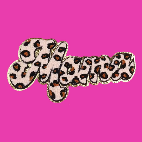 Mama Cheetah Print Glitter Chenille Patch
