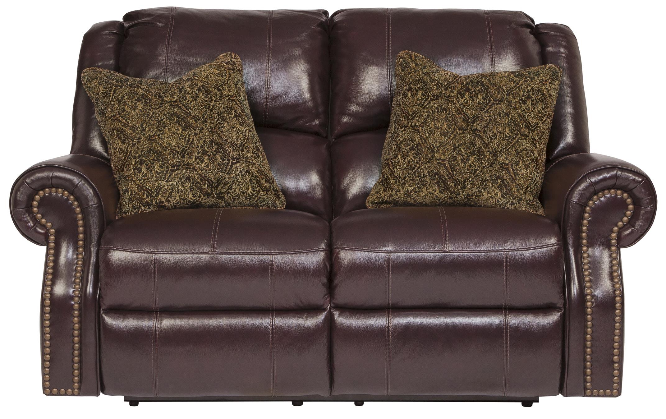 Top Grain Leather Match Reclining Power Loveseat with Nailhead Top Grain Leather Match Reclining Power Loveseat with Nailhead