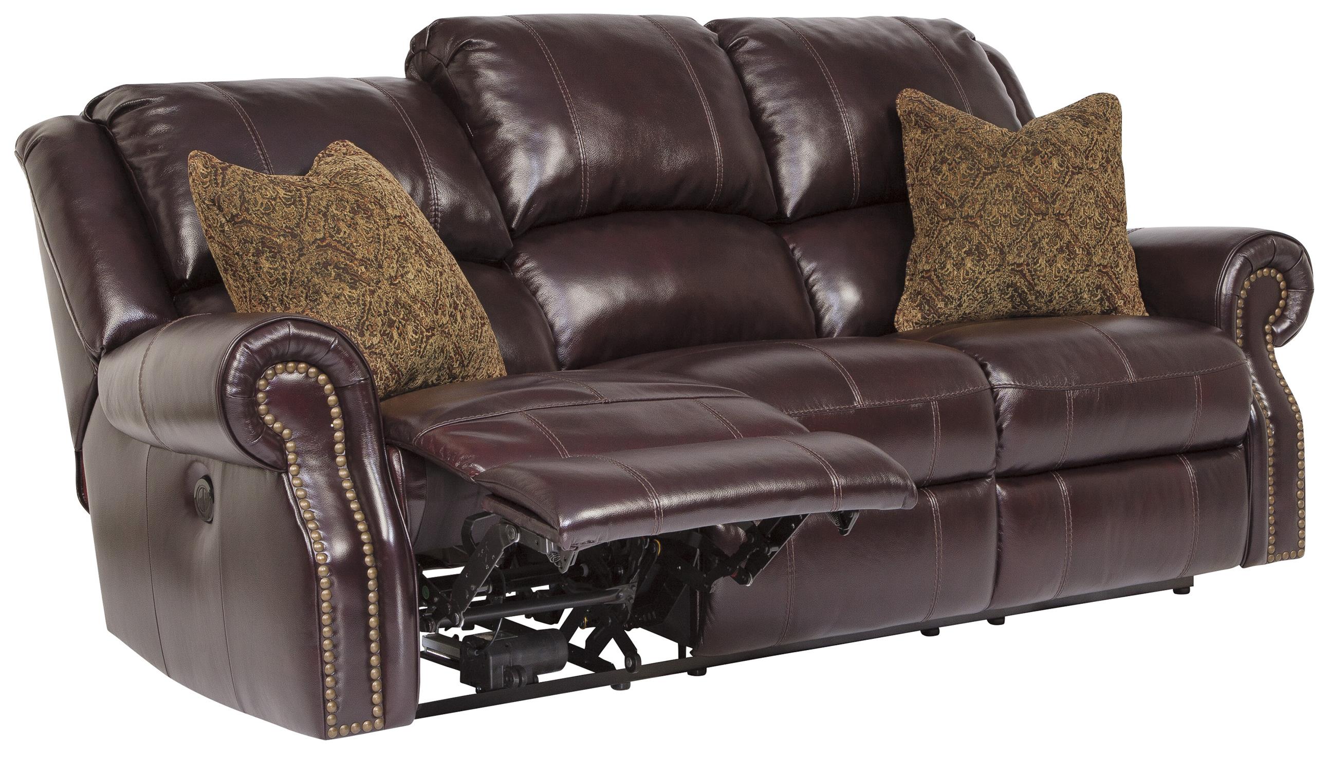 Top Grain Leather Match Reclining Power Sofa with Nailhead Trim by Top Grain Leather Match Reclining Power Sofa with Nailhead Trim by
