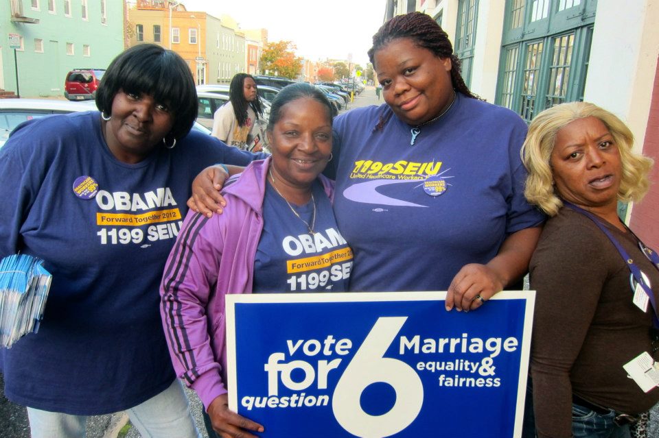 Marriage supporters in Maryland prepare for a campaign event to protect the freedom to marry.