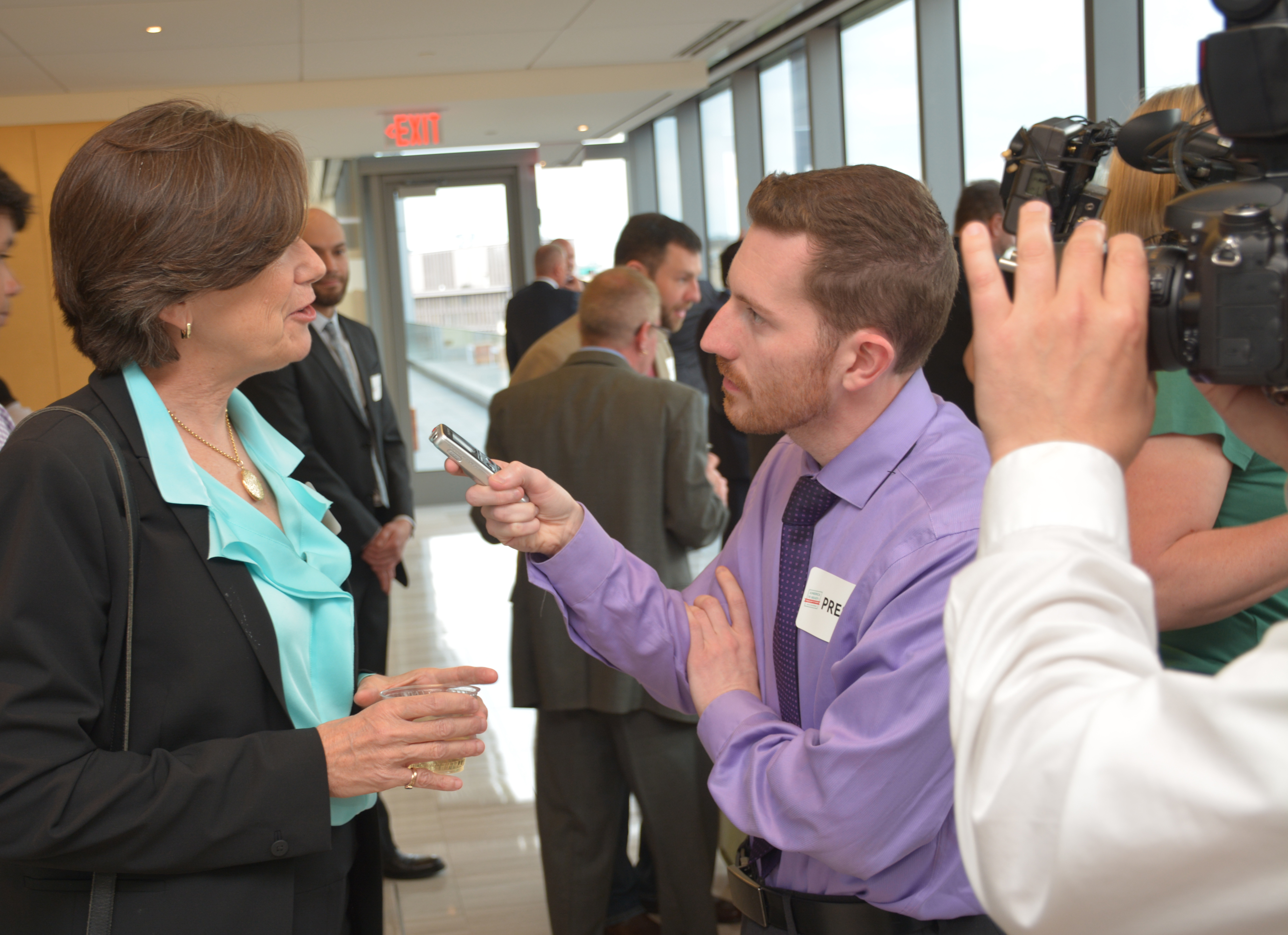 Julie Goodridge speaks with reporters