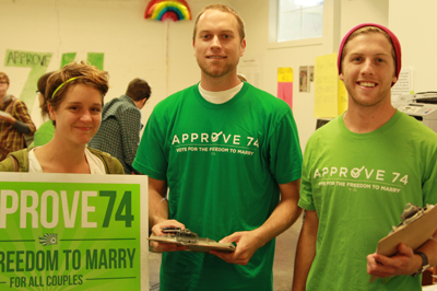 Washington United for Marriage canvassers helped get the word out about the campaign to win marriage for same-sex couples in Washington.