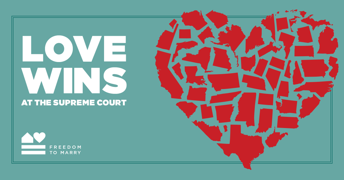 Freedom to Marry posted this graphic to Facebook following the U.S. Supreme Court ruling striking down marriage bans nationwide. The post was shared more than 40,000 times.