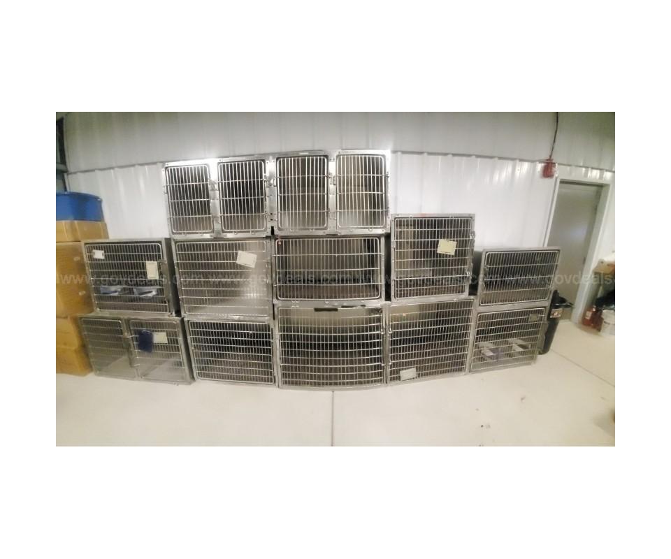 Lot of Stainless Metal Veterinarian Kennels Various Sizes Bundle Package