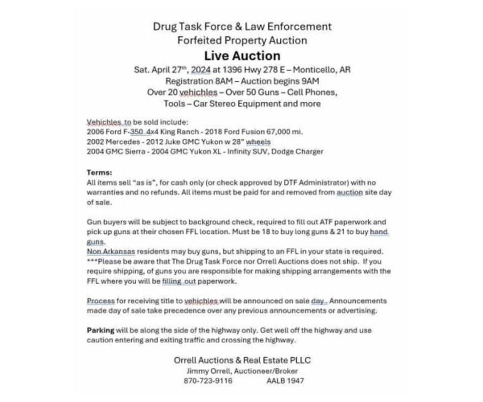 Drug Task Force Forfeited Property Live Auction