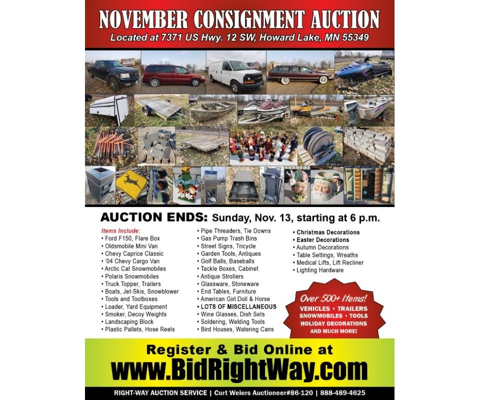 Howard Lake MN Consignment Auction Ends Sunday, Nov. 13