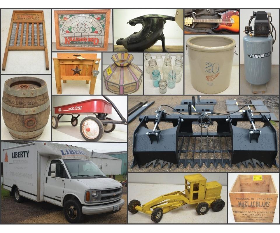 WORK TRUCK, SKID STEER ATTACHMENTS, COINS, METAL TOYS, COLLECTIBLES