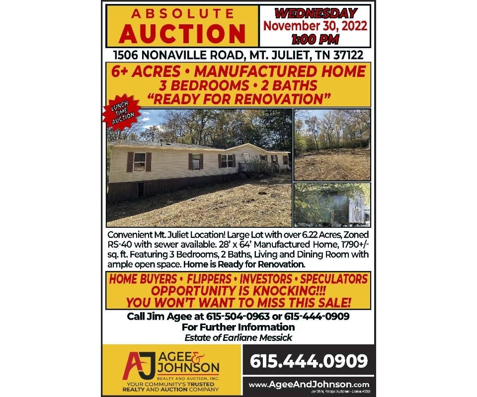 6+ Acres Manufactured Home Mt Juliet TN