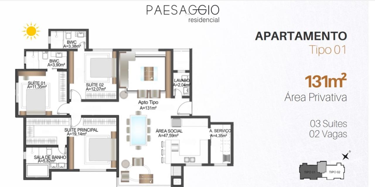 Apartamento com 3 Suítes, Sala de Estar e Espaço Gourmet