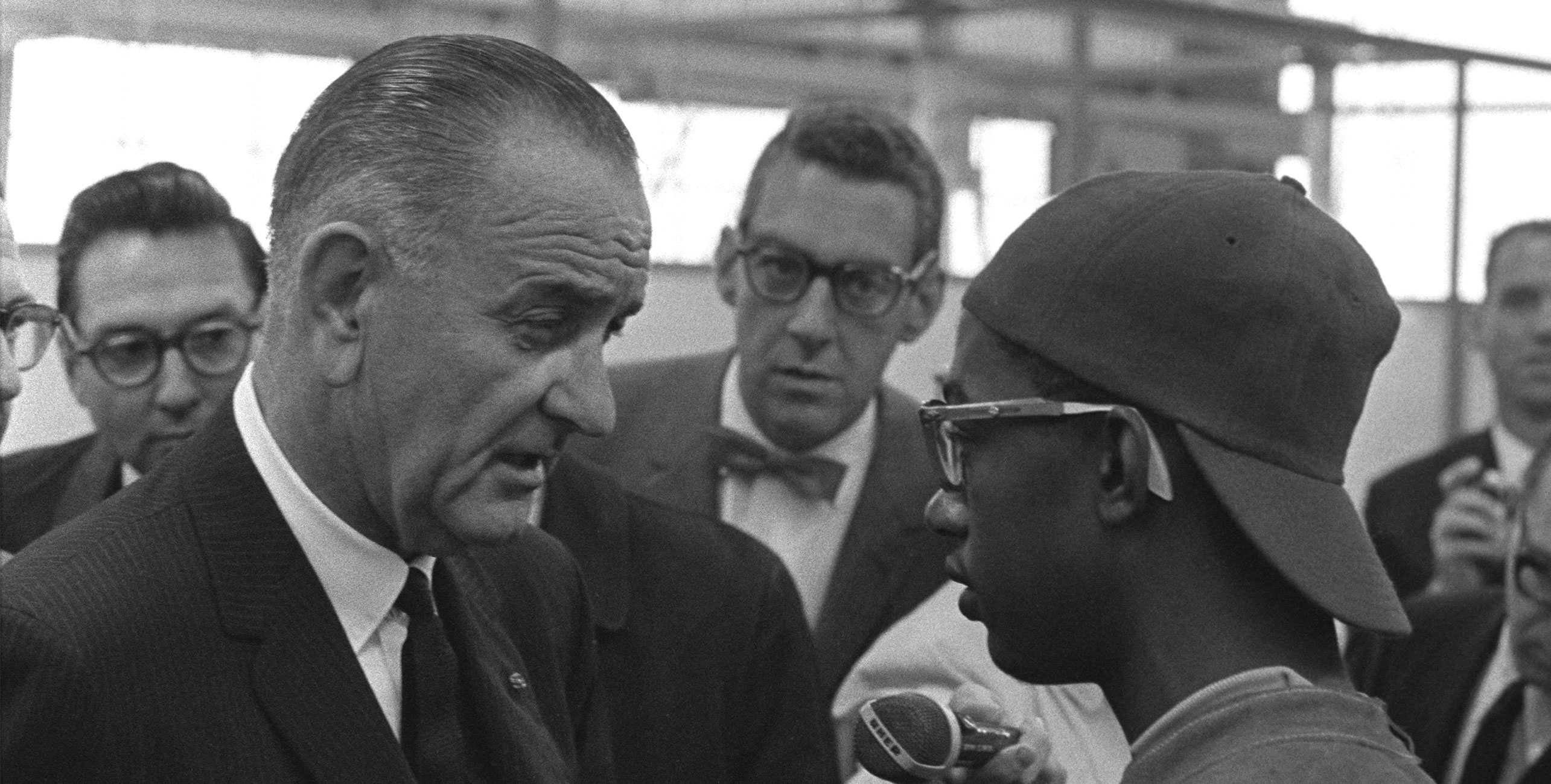 President Lyndon Johnson speaking with Gary Job Corps student