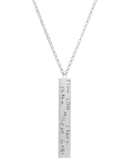 Men's Graffiti Necklace in Sterling Silver featuring handwritten words a nephew uses to describe his uncle Men's Graffiti Necklace in Sterling Silver featuring handwritten words a nephew uses to describe his uncle