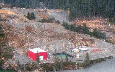 Water treatment plant at Tulsequah. It operated for a few months to treat acid rock drainage, but Chieftain shut it down due to the high costs. Photo courtesy Chieftain Metals.