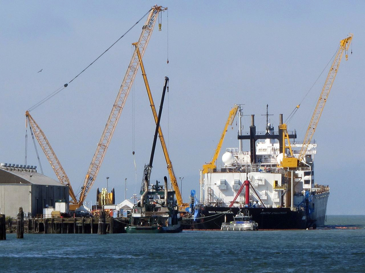 Billingham-shipShell Oil's Arctic Challenger oil-spill response rig is under construction at the Bellingham Shipping Terminal. Shell Oil's Arctic Challenger oil-spill response rig is under construction at the Bellingham Shipping Terminal.