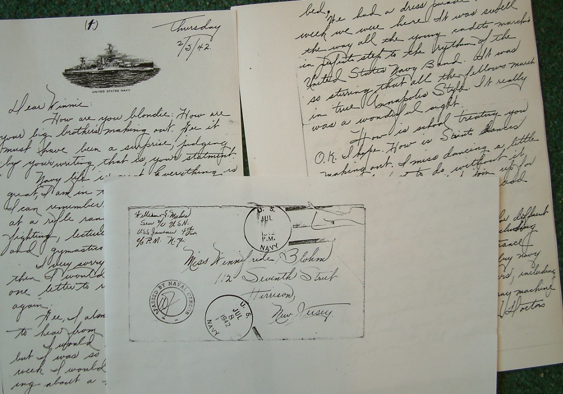 Letter Copy of a letter from William George Meeker, Jr. aboard the U.S.S. Juneau to Winifred Blohm.