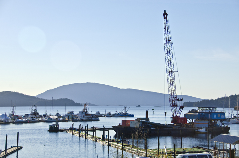 A construction barge from Pacific Pile and Marine of Seattle is docked in Statter Harbor. A construction barge from Pacific Pile and Marine of Seattle is docked in Statter Harbor.