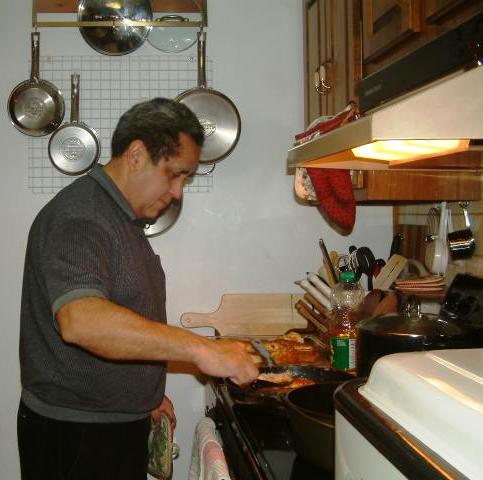 Kookesh cooks salmon for traditional foods dinner 3-5-2004 - ak leg