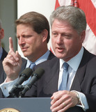 Bill Clinton Former President Bill Clinton (and then-Vice President Al Gore) in 1996, the year Clinton signed the Defense of Marriage Act. Stephen Jaffe /Reuters /Landov
