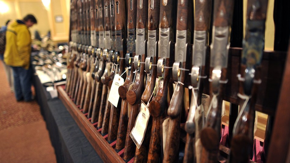 Shotguns sit on display at a gun show in Stamford, Conn. in January. Timothy A. Clary/AFP/Getty Images Shotguns sit on display at a gun show in Stamford, Conn. in January. Timothy A. Clary/AFP/Getty Images