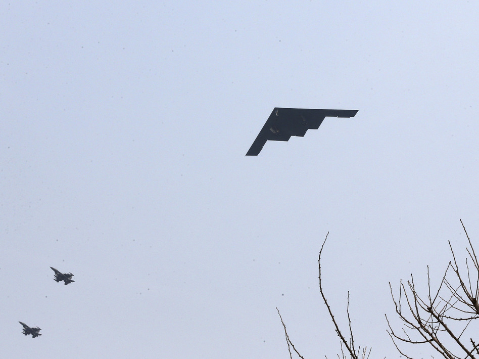 U.S. Air Force B-2 stealth bomber flies over near Osan U.S. Air Base in Pyeongtaek, south of Seoul on Thursday. Shin Young-keun/Associated Press U.S. Air Force B-2 stealth bomber flies over near Osan U.S. Air Base in Pyeongtaek, south of Seoul on Thursday. Shin Young-keun/Associated Press