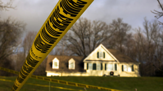 Dec. 18, 2012: Crime scene tape stretches across the property outside the home of Adam Lanza and his mother, Nancy Lanza. Inside, police found more weapons and other evidence. Lucas Jackson /Reuters /Landov Dec. 18, 2012: Crime scene tape stretches across the property outside the home of Adam Lanza and his mother, Nancy Lanza. Inside, police found more weapons and other evidence. Lucas Jackson /Reuters /Landov