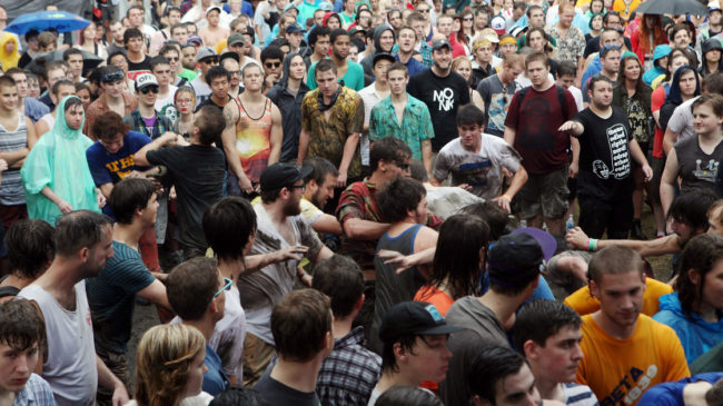 Fans in the mosh pit during the performance of Liturgy at the 2012 Pitchfork Music Festival in Union Park, Chicago, on July 14, 2012. Fans in the mosh pit during the performance of Liturgy at the 2012 Pitchfork Music Festival in Union Park, Chicago, on July 14, 2012. Roger Kisby/Getty Images