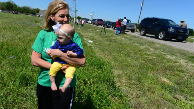 Debby Keel holds her grandchild, Kennedy, as Texas Highway Patrol officers record the entry of residents who are allowed to return to their homes near the site of the April 17 fertilizer plant blast in West, Texas. Frederic J. Brown/AFP/Getty Images Debby Keel holds her grandchild, Kennedy, as Texas Highway Patrol officers record the entry of residents who are allowed to return to their homes near the site of the April 17 fertilizer plant blast in West, Texas. Frederic J. Brown/AFP/Getty Images