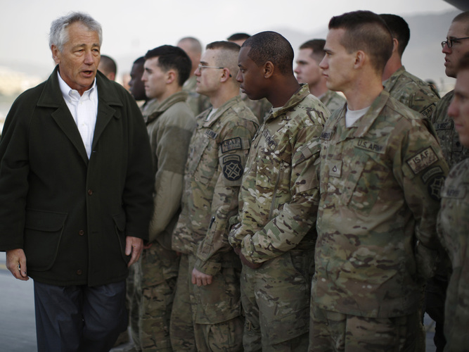 hageltroops152way Secretary of Defense Chuck Hagel with U.S. troops in Kabul, Afghanistan, on March 11. Jason Reed/pool/Getty Images