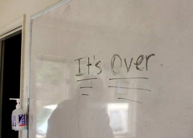its-over It's over is written on a white board inside the house where clients lived during their stay at the residential treatment program.