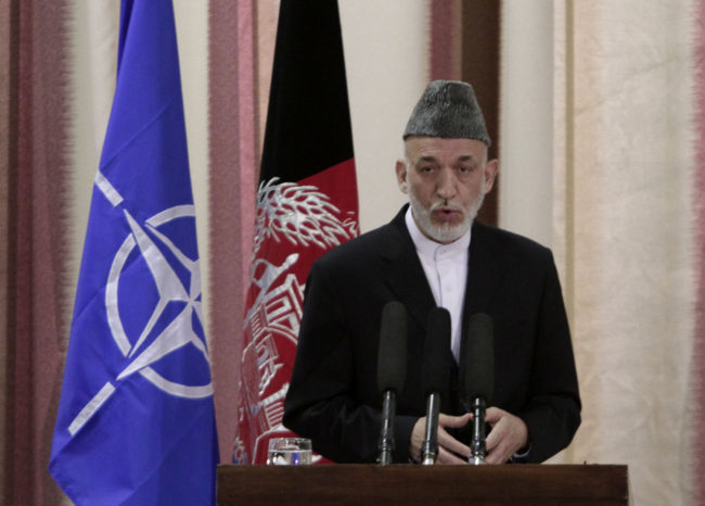 Afghan President Hamid Karzai speaks during a ceremony Tuesday at a military academy on the outskirts of Kabul. Rahmat Gul/AP Afghan President Hamid Karzai speaks during a ceremony Tuesday at a military academy on the outskirts of Kabul. Rahmat Gul/AP