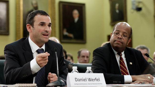 Acting IRS Commissioner Danny Werfel, left, testifies before the House Financial and General Government subcommittee, alongside Treasury Inspector General for Tax Administration J. Russell George. Win McNamee/Getty Images Acting IRS Commissioner Danny Werfel, left, testifies before the House Financial and General Government subcommittee, alongside Treasury Inspector General for Tax Administration J. Russell George. Win McNamee/Getty Images