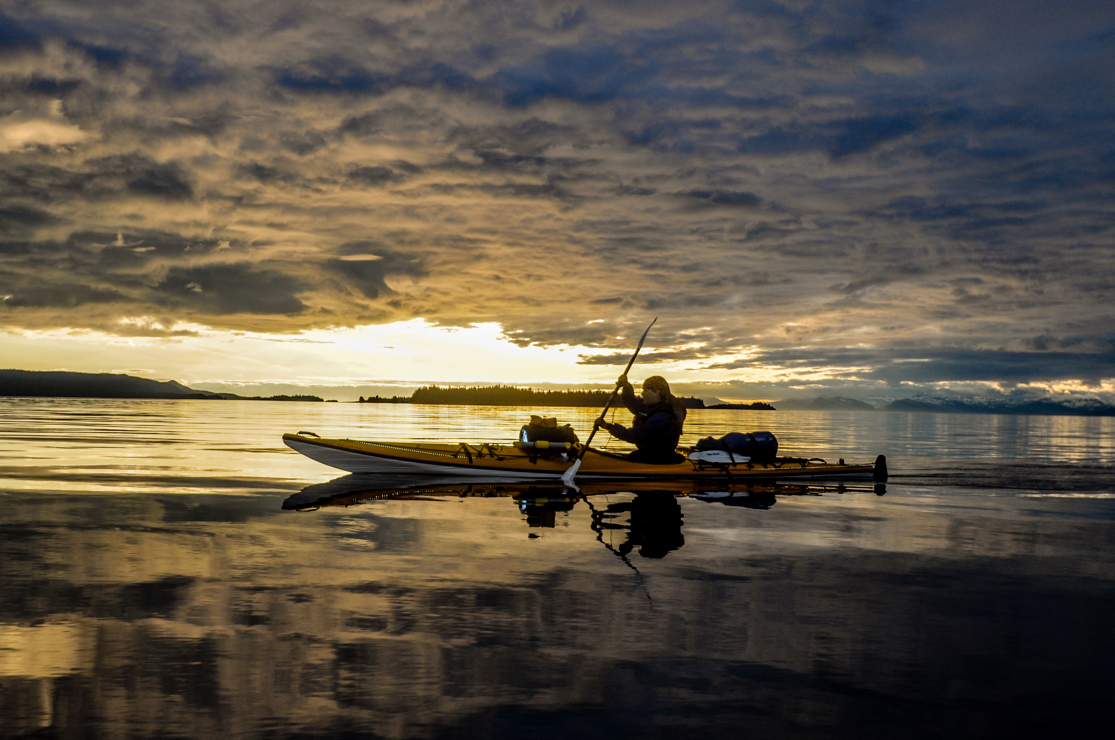 atripsouth The "A Trip South" team kayaks down the Inside Passage during sunset. Photo courtesy of Lia Heifitz.