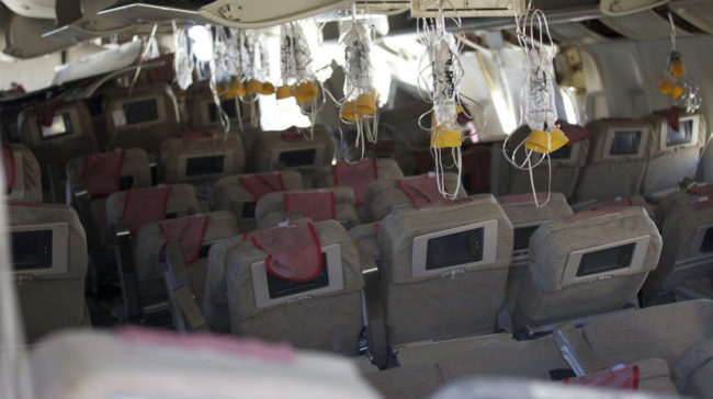 asiana2 A photo published by the NTSB shows the interior of Asiana Airlines flight 214, which crash-landed at San Francisco's airport Saturday. The investigation into the crash, which killed two people, is continuing. NTSB
