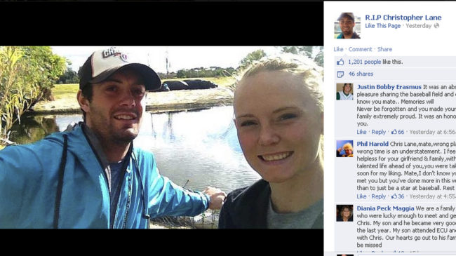 A tribute page to Christopher Lane, an Australian college baseball player who was shot and killed in Oklahoma last week, has drawn thousands of responses on Facebook. A tribute page to Christopher Lane, an Australian college baseball player who was shot and killed in Oklahoma last week, has drawn thousands of responses on Facebook.