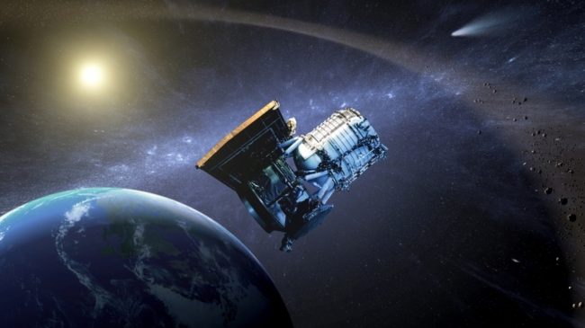 This artist's drawing shows the Wide-field Infrared Survey Explorer, or WISE spacecraft, in its orbit around Earth. NASA/JPL-Caltech This artist's drawing shows the Wide-field Infrared Survey Explorer, or WISE spacecraft, in its orbit around Earth. NASA/JPL-Caltech