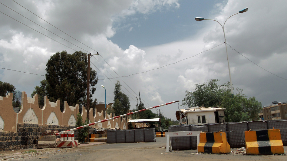 A checkpoint leading to the closed U.S. embassy compound in the Yemeni capital Saana on Saturday. Mohammed Huwais /AFP/Getty Images A checkpoint leading to the closed U.S. embassy compound in the Yemeni capital Saana on Saturday. Mohammed Huwais /AFP/Getty Images