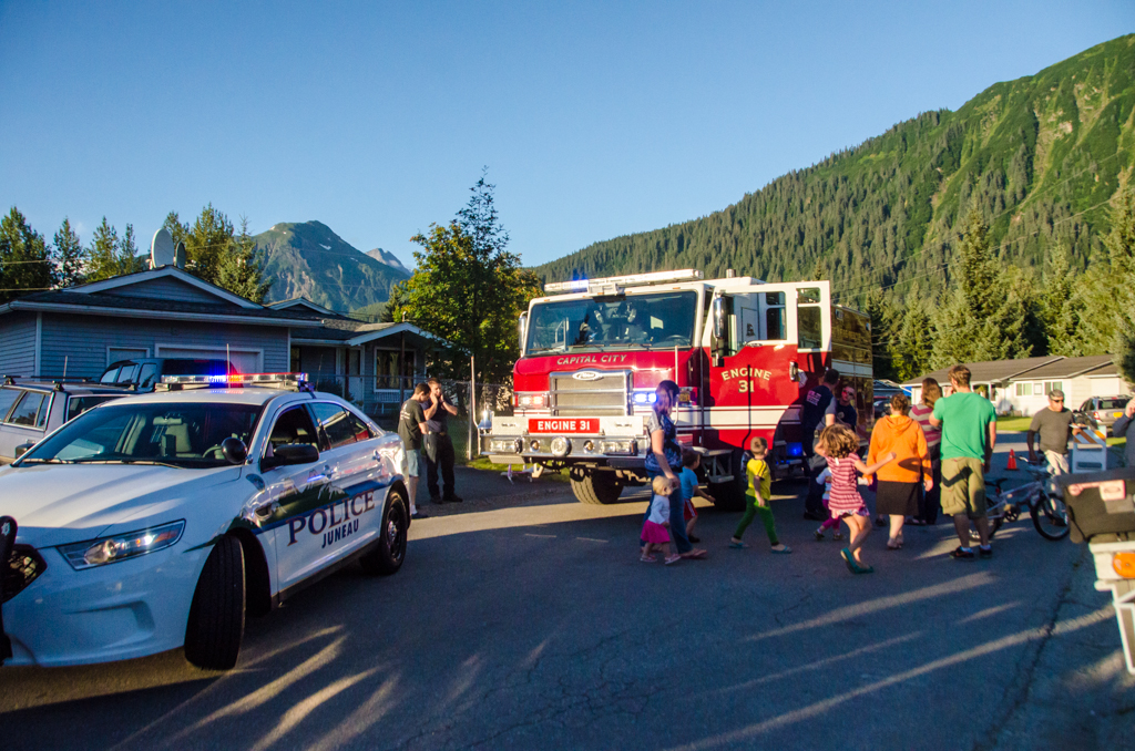 night-out-104 The Juneau Police Department, Capital City Fire and Rescue and the Coast Guard Auxilary visited neighborhoods across Juneau as part of National Night Out.