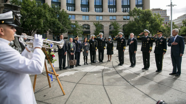 One day after 12 people and an alleged gunman died at the Navy Yard in Washington, D.C., details about their lives are beginning to emerge. On Tuesday, Defense Secretary Chuck Hagel (far right) attends a wreath-laying ceremony at the U.S. Navy Memorial in honor of the victims. Drew Angerer/Getty Images One day after 12 people and an alleged gunman died at the Navy Yard in Washington, D.C., details about their lives are beginning to emerge. On Tuesday, Defense Secretary Chuck Hagel (far right) attends a wreath-laying ceremony at the U.S. Navy Memorial in honor of the victims. Drew Angerer/Getty Images