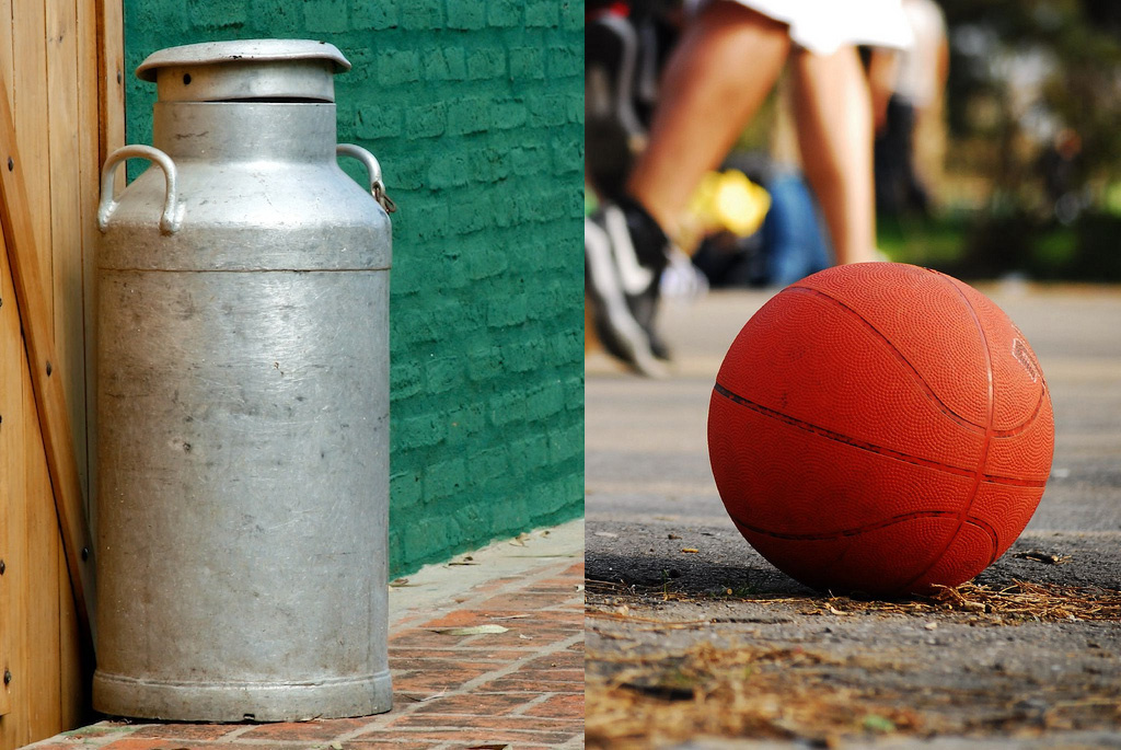 milk can and basketball