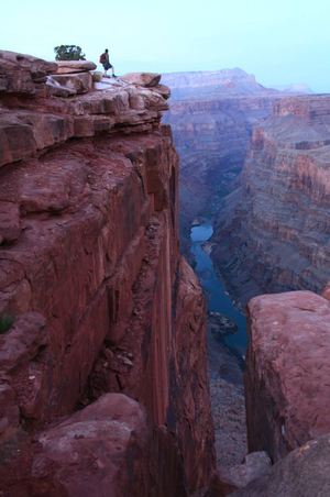 A hiker gazes 3,000 feet down to the Colorado River at Toroweap Overlook in Grand Canyon National Park. A parks advocacy group says the Grand Canyon region has lost 120,000 visitors and $11 million in visitor spending since the government shutdown began. Courtesy of Wanda Gayle A hiker gazes 3,000 feet down to the Colorado River at Toroweap Overlook in Grand Canyon National Park. A parks advocacy group says the Grand Canyon region has lost 120,000 visitors and $11 million in visitor spending since the government shutdown began. Courtesy of Wanda Gayle