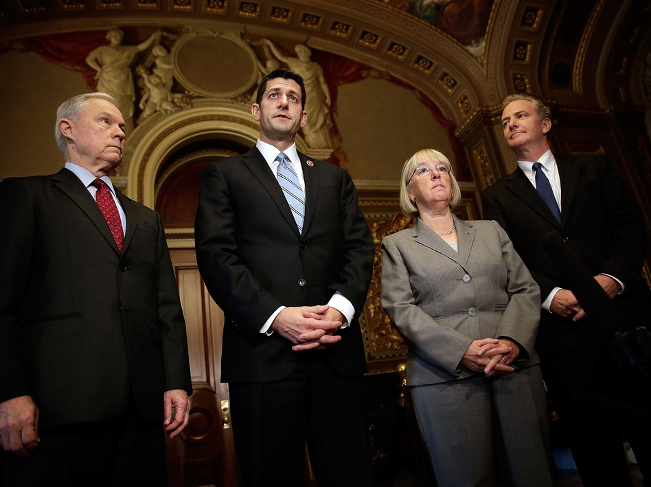Members of the bipartisan budget conference (from left): Sen. Jeff Sessions, Rep. Paul Ryan, Sen. Patty Murray and Rep. Chris Van Hollen. Can they reach a deal by Dec. 13? Win McNamee/Getty Images Members of the bipartisan budget conference (from left): Sen. Jeff Sessions, Rep. Paul Ryan, Sen. Patty Murray and Rep. Chris Van Hollen. Can they reach a deal by Dec. 13? Win McNamee/Getty Images