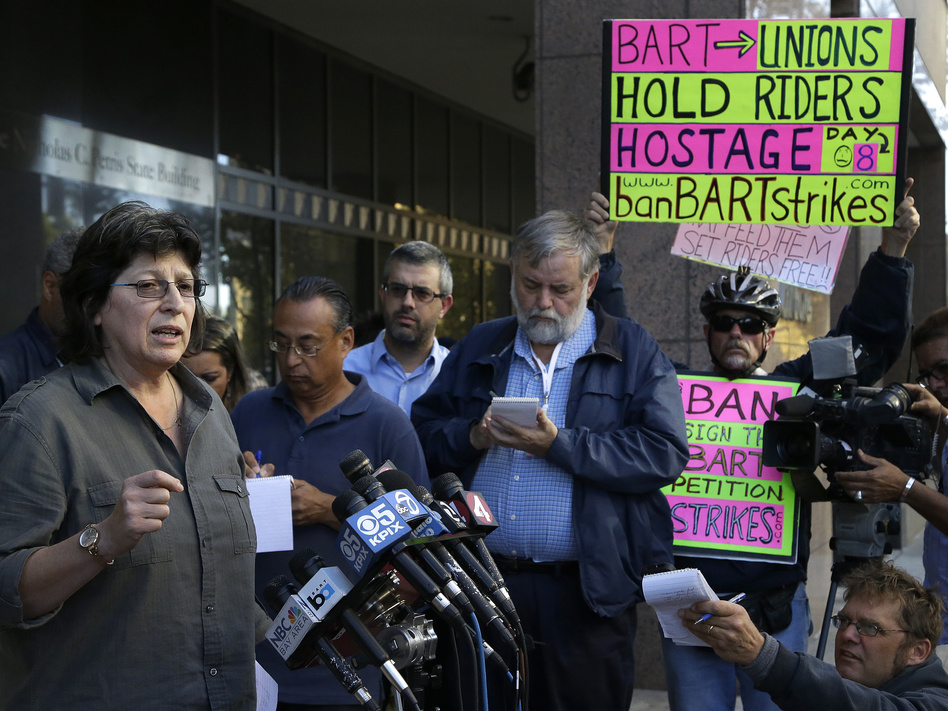 Roxanne Sanchez, left, president of Service Employees International Union Local 1021, left, speaks during a news conference on Thursday in Oakland, Calif. Ben Margot/AP Roxanne Sanchez, left, president of Service Employees International Union Local 1021, left, speaks during a news conference on Thursday in Oakland, Calif. Ben Margot/AP