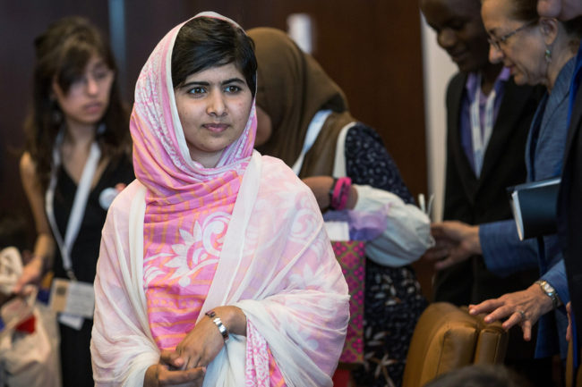 Malala Yousafzai, the 16-year-old Pakistani advocate for girls education who was shot in the head by the Taliban, attends a conversation with the United Nations Secretary General Ban-ki Moon and other youth delegates. Andrew Burton/Getty Images Malala Yousafzai, the 16-year-old Pakistani advocate for girls education who was shot in the head by the Taliban, attends a conversation with the United Nations Secretary General Ban-ki Moon and other youth delegates. Andrew Burton/Getty Images