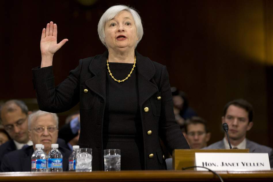 Janet Yellen, President Obama's nominee to become the next chairman of the Federal Reserve Board, is sworn in Thursday on Capitol Hill for her confirmation hearing. Jacquelyn Martin/AP Janet Yellen, President Obama's nominee to become the next chairman of the Federal Reserve Board, is sworn in Thursday on Capitol Hill for her confirmation hearing. Jacquelyn Martin/AP