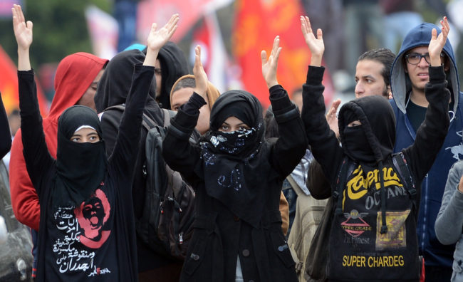 A new survey of gender experts finds that in the Arab world, Egyptian women face the worst treatment. Here, women attend a political march to the presidential palace in Cairo in February. Khaled Desouki/AFP/Getty Images A new survey of gender experts finds that in the Arab world, Egyptian women face the worst treatment. Here, women attend a political march to the presidential palace in Cairo in February. Khaled Desouki/AFP/Getty Images