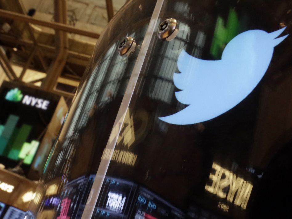 Will it fly? The Twitter bird logo was decorating a post on the floor of the New York Stock Exchange Wednesday. Richard Drew/AP Will it fly? The Twitter bird logo was decorating a post on the floor of the New York Stock Exchange Wednesday. Richard Drew/AP