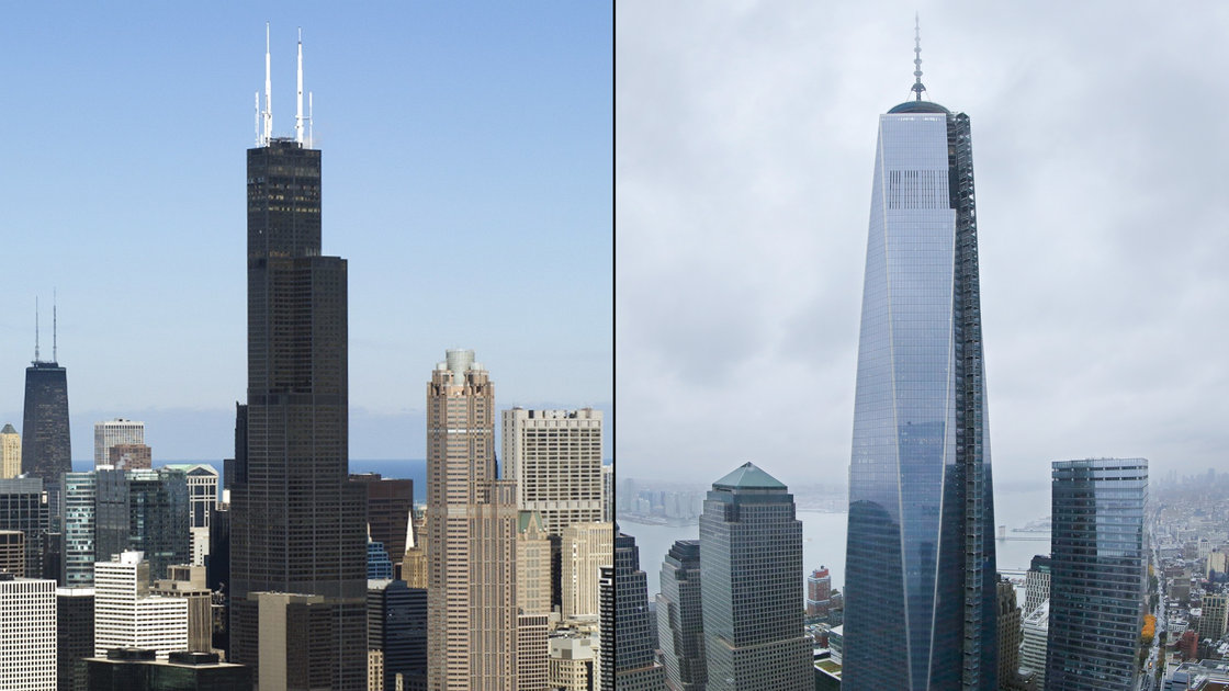 The Willis Tower (left) in Chicago, photographed on Feb. 15. One World Trade Center (right) in New York City, photographed in November. Saul Loeb/Getty Images / Mark Lennihan/AP The Willis Tower (left) in Chicago, photographed on Feb. 15. One World Trade Center (right) in New York City, photographed in November. Saul Loeb/Getty Images / Mark Lennihan/AP