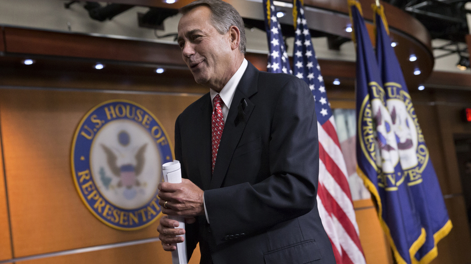 House Speaker John Boehner leaves a news conference Thursday, after criticizing conservative groups that he said held too much sway in Republican politics, "pushing our members in places where they don't want to be." J. Scott Applewhite/AP House Speaker John Boehner leaves a news conference Thursday, after criticizing conservative groups that he said held too much sway in Republican politics, "pushing our members in places where they don't want to be." J. Scott Applewhite/AP