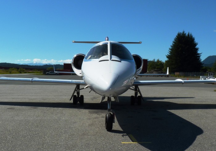An Airlift Northwest Lear Jet waits for a medevac call at Juneau's airport. (Ed Schoenfeld/CoastAlaska News)